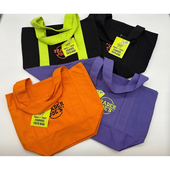 Trader Joe'S Handbags - Trader Joe Halloween Mini Canvas Tote Bag 2025 Set Orange Green Purple Black New